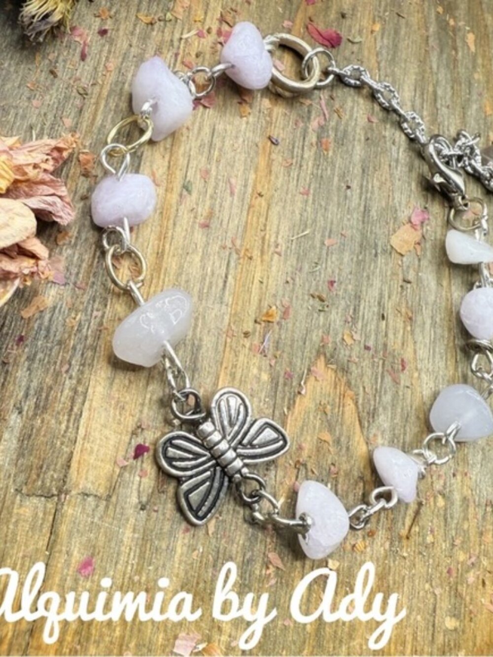 White jade & Silver Charm Bracelet